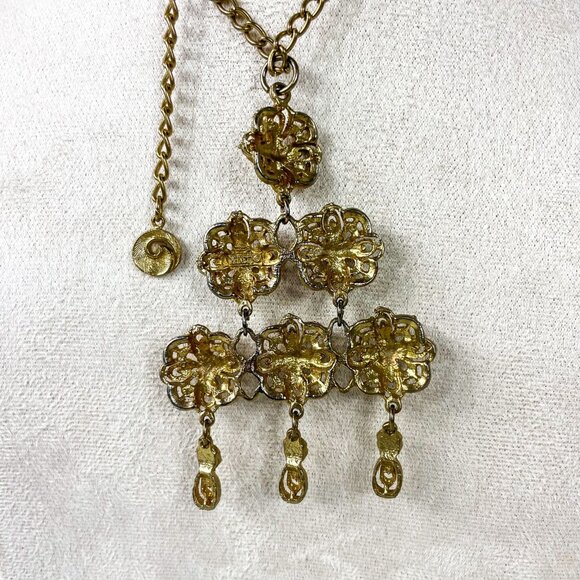 Lisner Modernist Necklace Gold Tone Dangle Triangle Chandelier Pendant Signed - Picture 3 of 5